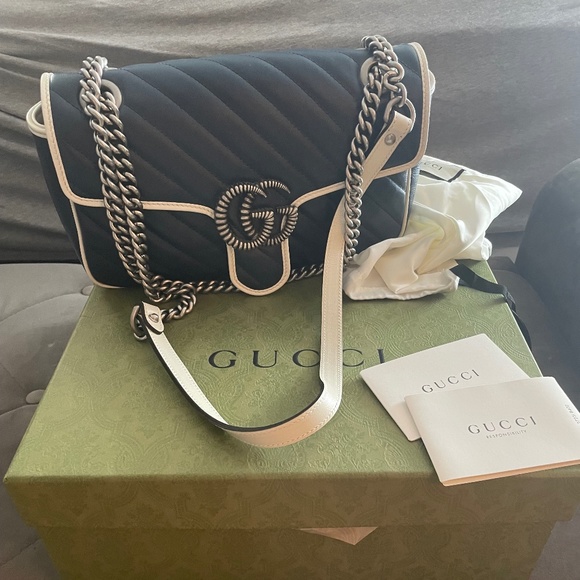 Gucci Handbags - Gucci Blue/White Matelasse Leather GG Marmont Torchon Crossbody Bag